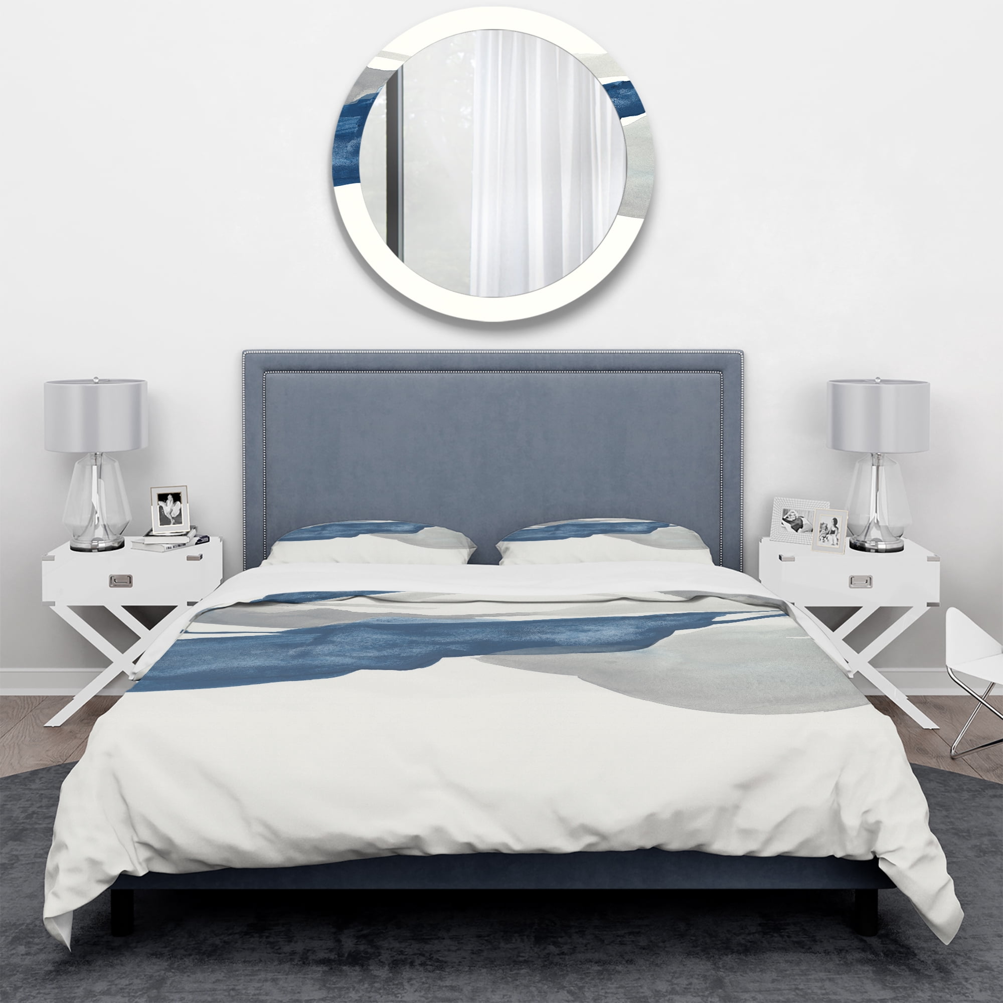 Designart 'Gouache Sapphire on Gray II' Geometric Duvet Cover Set