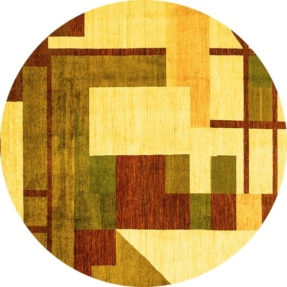 Ahgly Company Machine Washable Indoor Round Oriental Yellow Modern Area Rugs, 8' Round