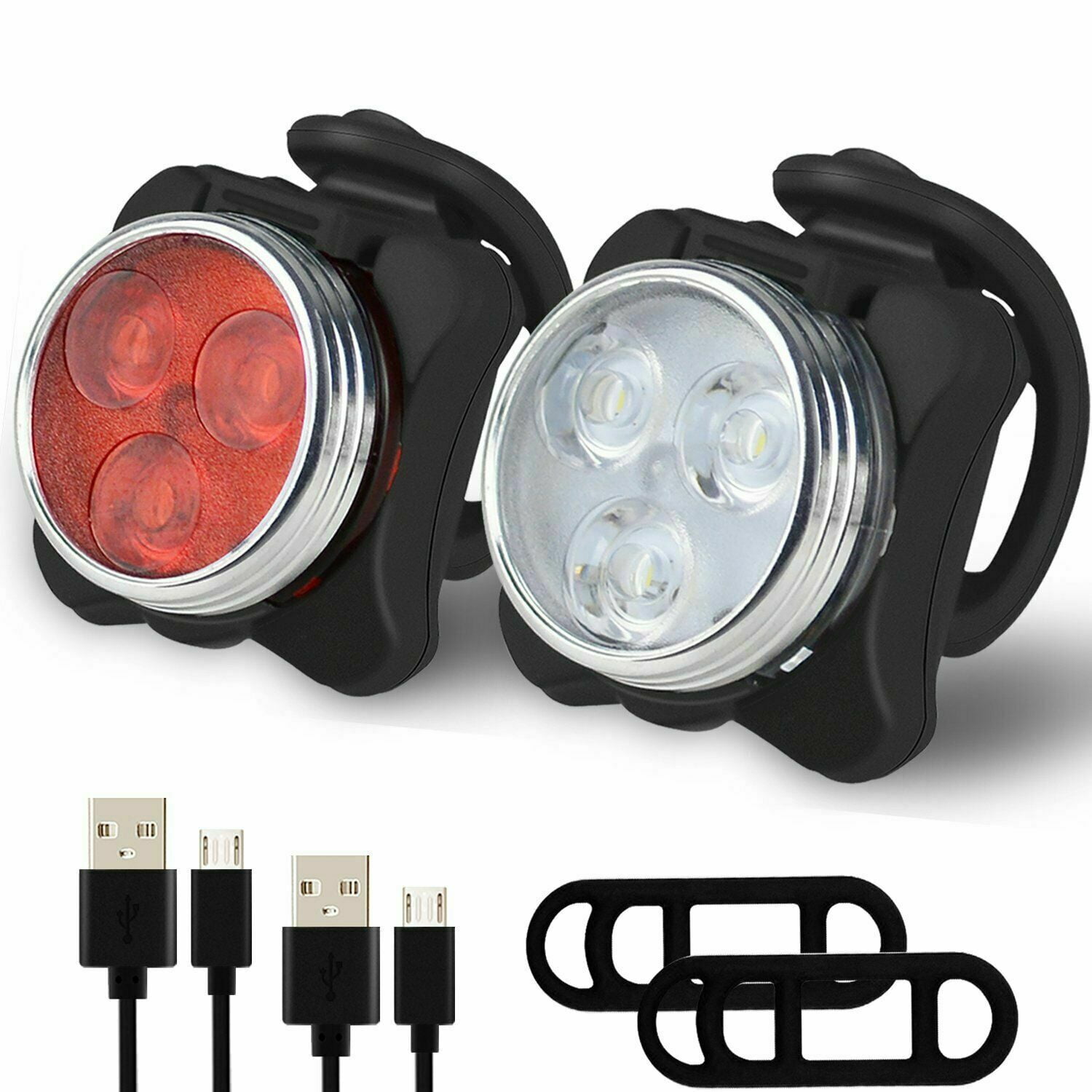 USB Rechargeable LED Bicycle Bike Front Rear Light Set Headlight Taillight Lamps