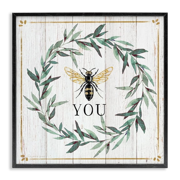 Stupell Industries Cottage Bee You Quote Farm Floral Insect Pun Black Framed Giclee Art, 12 x 12, by Elizabeth Tyndall