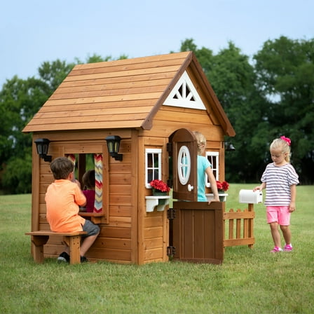 Backyard Discovery Aspen Cedar Wooden Kids Playhouse, Play Kitchen, Snack Bar Window