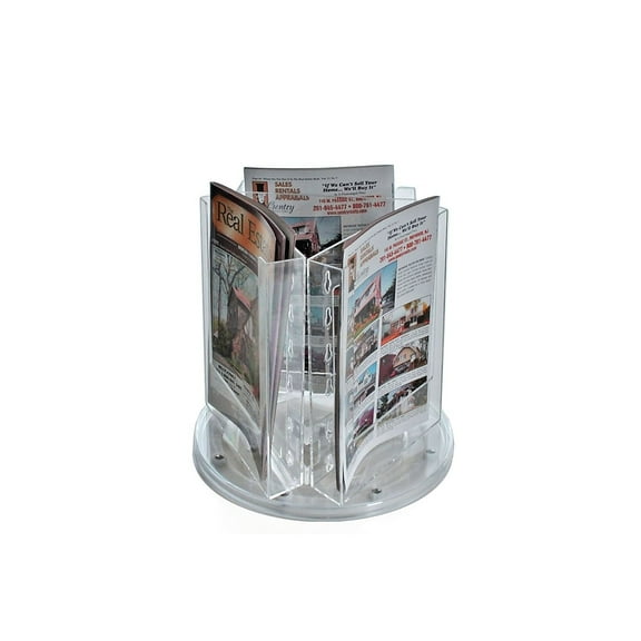 Azar 8 3/8" x 6" Bi-Fold 3-Pocket Revolving Modular Crystal Styrene Brochure Holder 1/Ea 252318