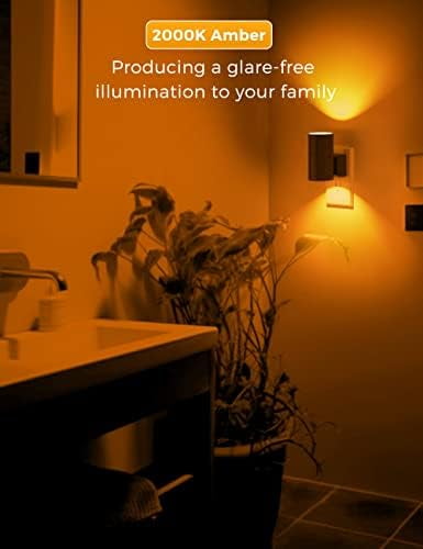 Night Light, Amber Nightlight, Dimmable Night Light, Light Sensor, Yellow Nightlight, 0-100LM, Sleep Light for Kids, Soft & Warm Light for Bedroom, Bathroom, 2 Pack