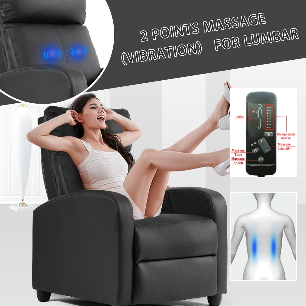 FDW Recliner Chair Breathable Padded PU Leather Massage Single Sofa Recliners,Black