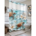 thumbnail image 3 of Coastal Sea Turtle No Hook Shower Curtain and Liner Set Beach Ocean White Floral Starfish Shower Curtains with Snap-in Liner & See Through Top Window Hotel Style for Bathroom Decor 72x84 Inch, 3 of 8