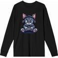 thumbnail image 4 of Focused Gamer Cat Adult Black Crew Neck Long Sleeve Tee-XS, 4 of 6