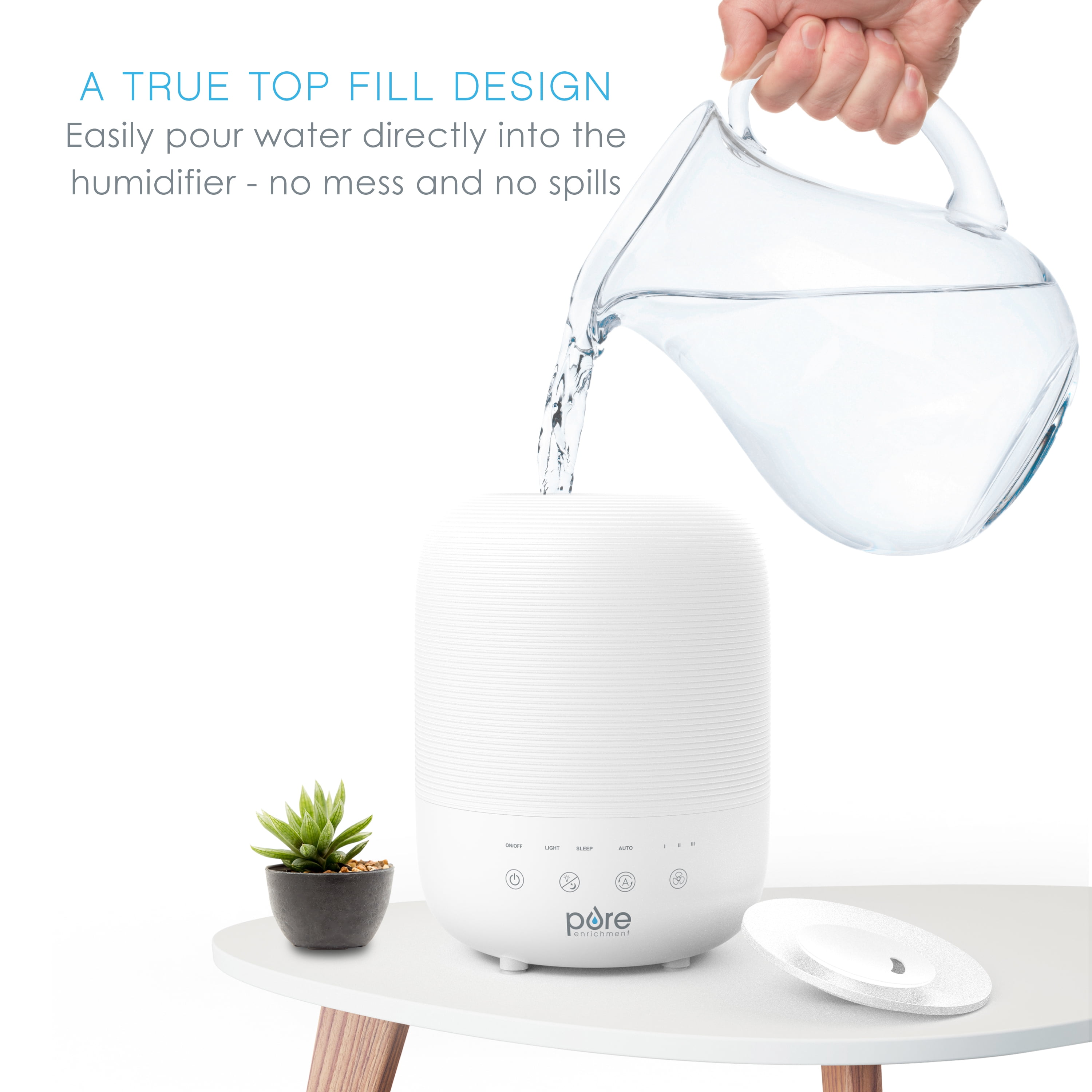 Pure Enrichment HUME Sense Top Fill Humidifier – Large 3L Tank, Auto Mode Humidity Sensor, 3 Mist Settings, Optional Night Light, Optional Aromatherapy, Sleep Mode & Auto Shut-Off