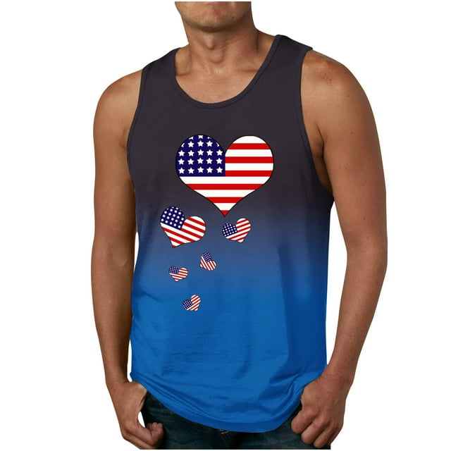 QIPOPIQ Débardeurs pour Hommes, Débardeur à Col Rond, Débardeur de la Fête de l'Indépendance à Graphique Non Positionné Dégradé, Débardeur Décontracté pour Musculation Sans Manches T-shirt Débardeur Blouses Liquidation