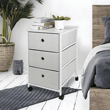 HEFPTURE SpatialMaster 3-Drawer Nightstand – Fabric Side Table Storage Tower with Wheels, Compact Dresser Chest for Bedroom or Office