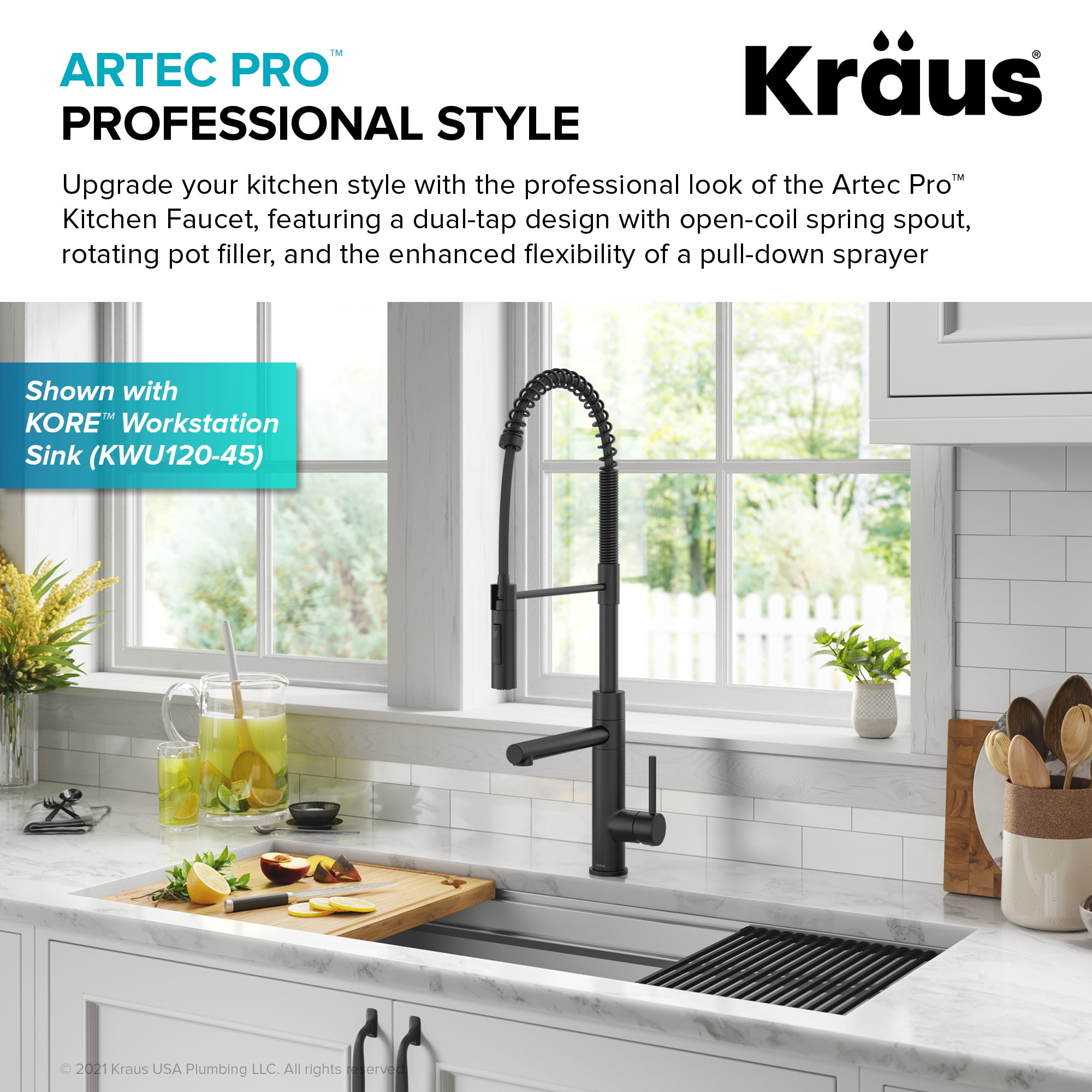 Kraus Artec Pro Commercial Style Pull-Down Single Handle Kitchen Faucet with Pot Filler in Matte Black