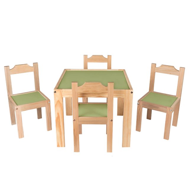 Set comedor de madera barnizada Duduk verde para niños