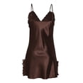 thumbnail image 3 of Vestido de noche de satén sexy para mujeres con encaje, pijama, vestido deslizante, color café - Encaje M, 3 of 7