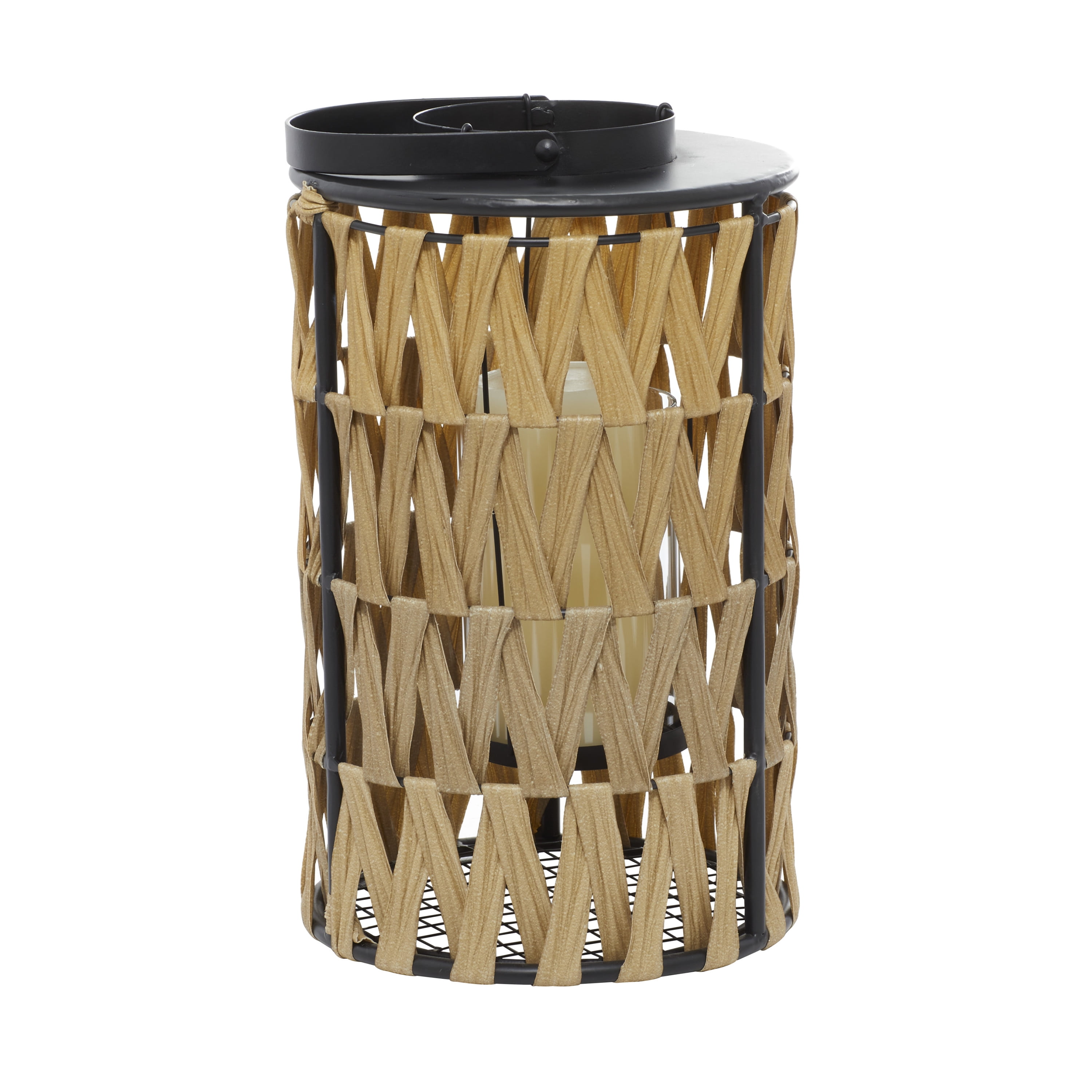 DecMode Brown Plastic Rattan Decorative Candle Lantern