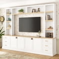 thumbnail image 2 of 102.3"W Farmhouse 4-Piece Entertainment Center Wall Unit with Bookshelves, Modern Large TV Stand with 6 Drawers for TVs Up to 75", Rustic Media Console with Adjustable Shelves for Living Room, White, 2 of 7