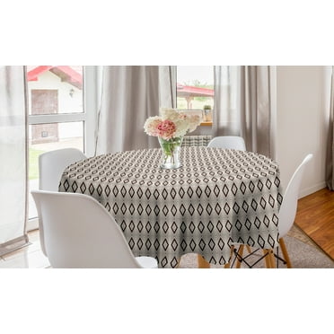 Abstract Round Tablecloth, Nested Outlines of Geometric Tribal Rhombus Like Pattern, Circle Table Cloth Cover for Dining Room Kitchen Decor, 60", Eggshell and Seal Brown, by Ambesonne