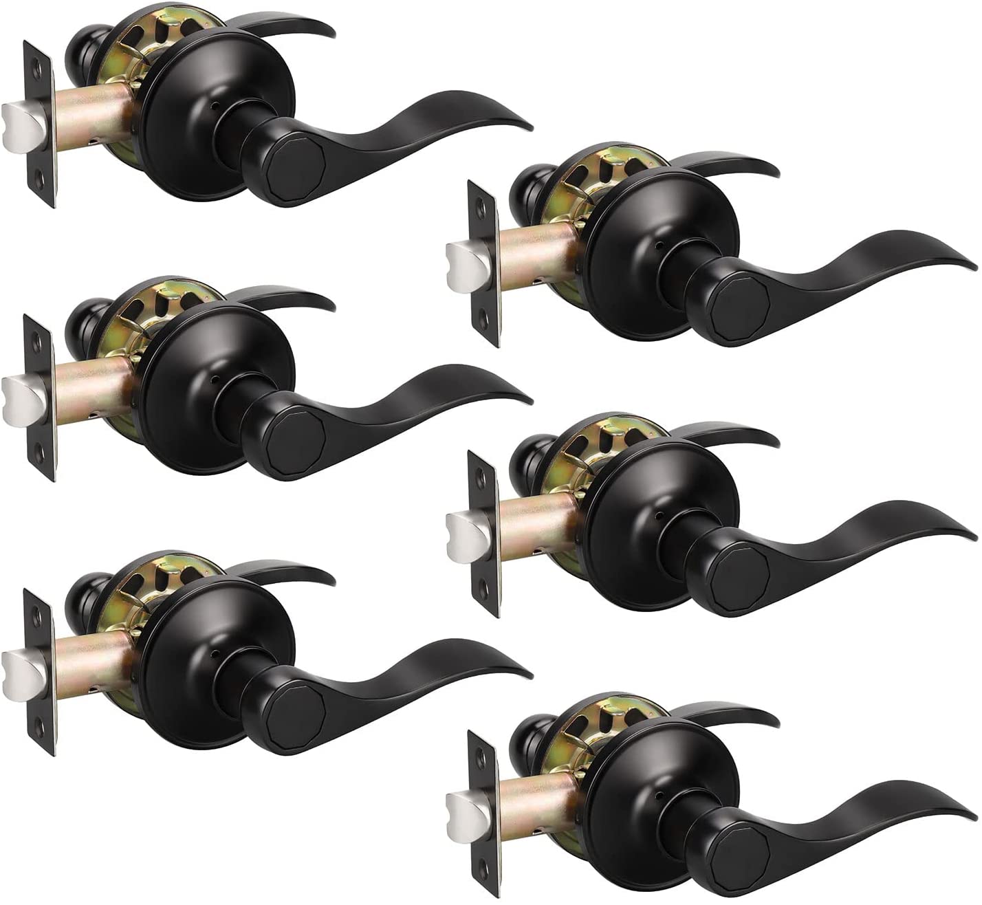 6 Pack Black Passage Door Levers Door Handle Sets Hallway Closet Door