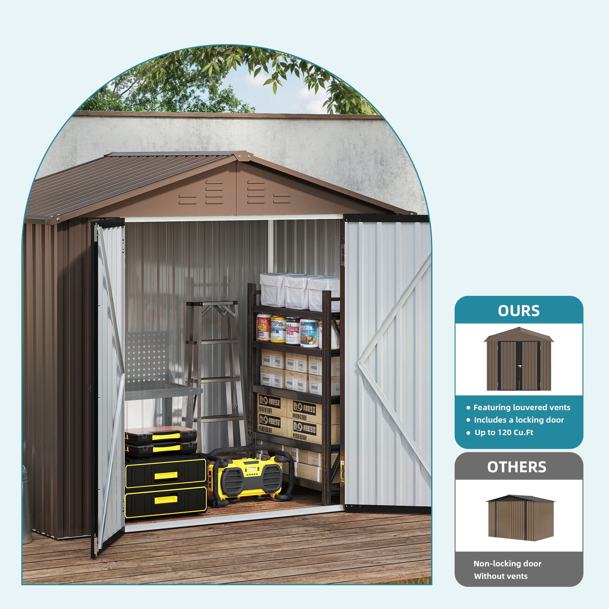 Uforic 6x4ft Metal Outdoor Storage Shed, Lockable and Waterproof with Gable Roof & Vents, Brown