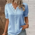 thumbnail image 2 of DianGeFu Womens Summer Tops Plus Size,Women's Solid Color Fashion Casual V-Neck Short Sleeve Lace Top Blouse,Sky Blue,XXXXL, 2 of 4