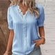 thumbnail image 1 of ICHUANYI Clearance Women's Solid Color Fashion Casual V-Neck Short Sleeve Lace Top Blouse(Sky Blue, L) ICHUANYI WER2023081115958, 1 of 4