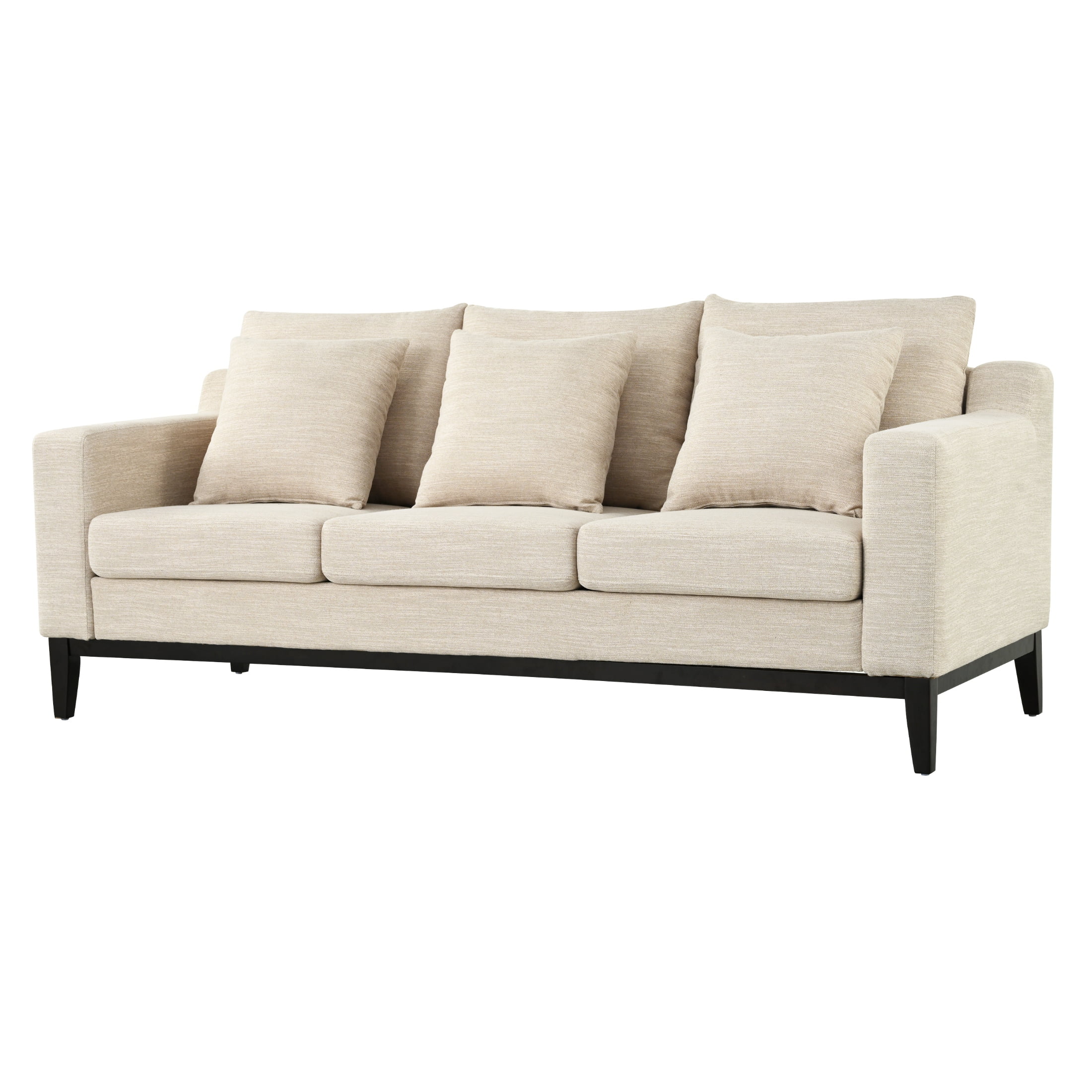 Noble House Contemporary Fabric 3 Seater Sofa with Accent Pillows, Beige