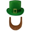 Unisex Adult Green Top Hat Gold Buckle With Beard Cosplay Costume Accessory Set