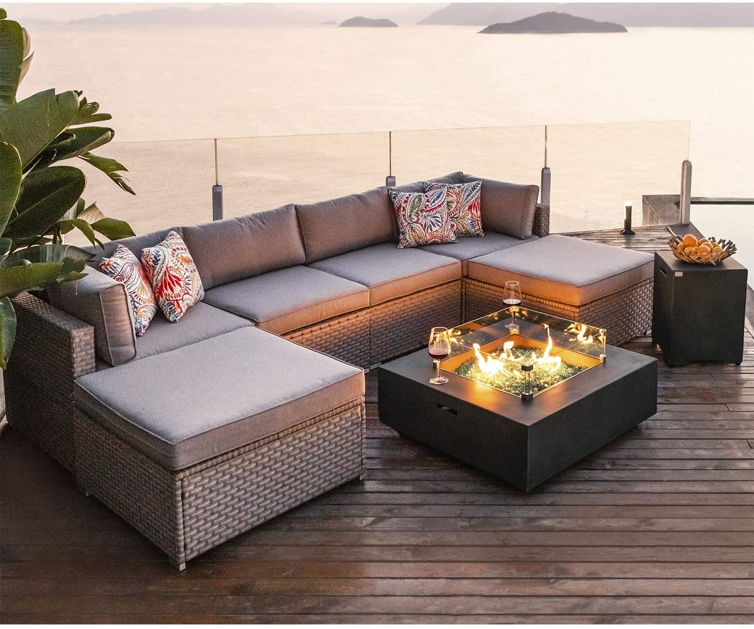 Cosiest 8 Piece Fire Pit Table Outdoor, Outdoor Furniture Set With Fire Pit Table