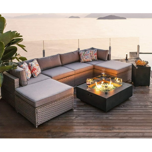 Fire Pit Table Outdoor Furniture Set, Patio Set With Fire Pit In Middle