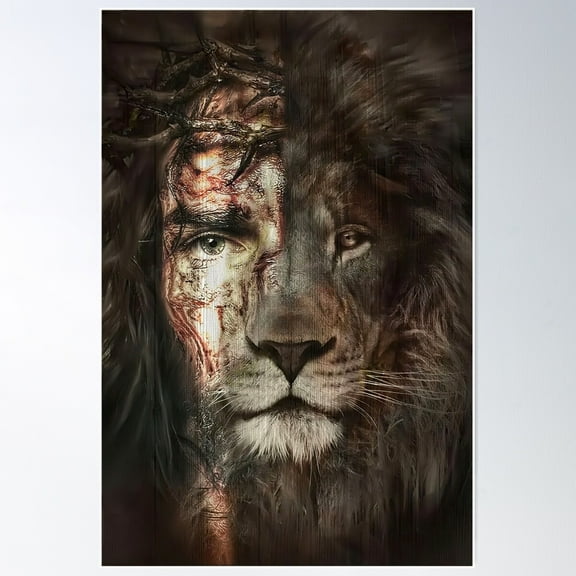 Lion And Jesus Poster Wall Art, Modern Wall Decor For Living Room Bedroom, 16x24 UNFRAMED