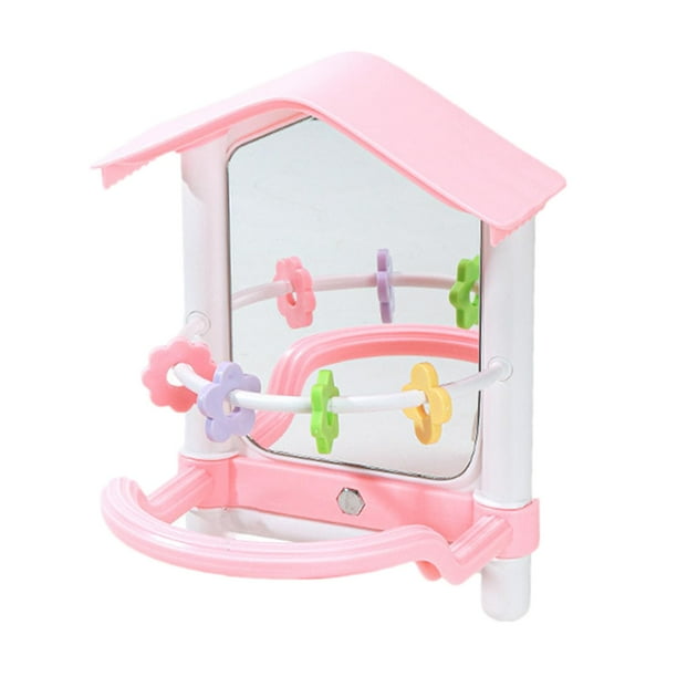 Espejo para pájaros para loros, juguete masticable, columpio acrílico, juguetes de entrenamiento para pájaros con percha para rosa