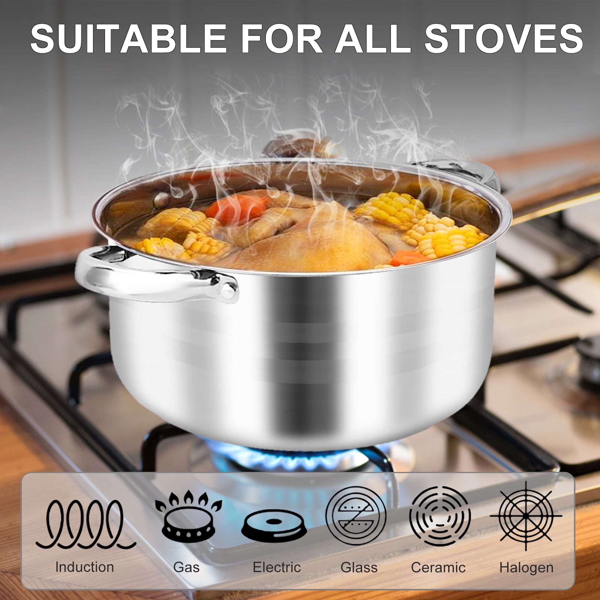 15 Piece Stainless Steel Cookware Set, Pots and Pans Set with Lids Non Toxic, Kitchen Induction Cookware with Utensil Sets For Oven & Dishwasher ,Heavy Premium Kitchen Cooking