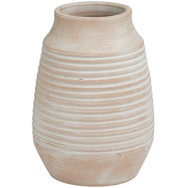 DecMode 11" Whitewashed Ribbed Pink Ceramic Vase