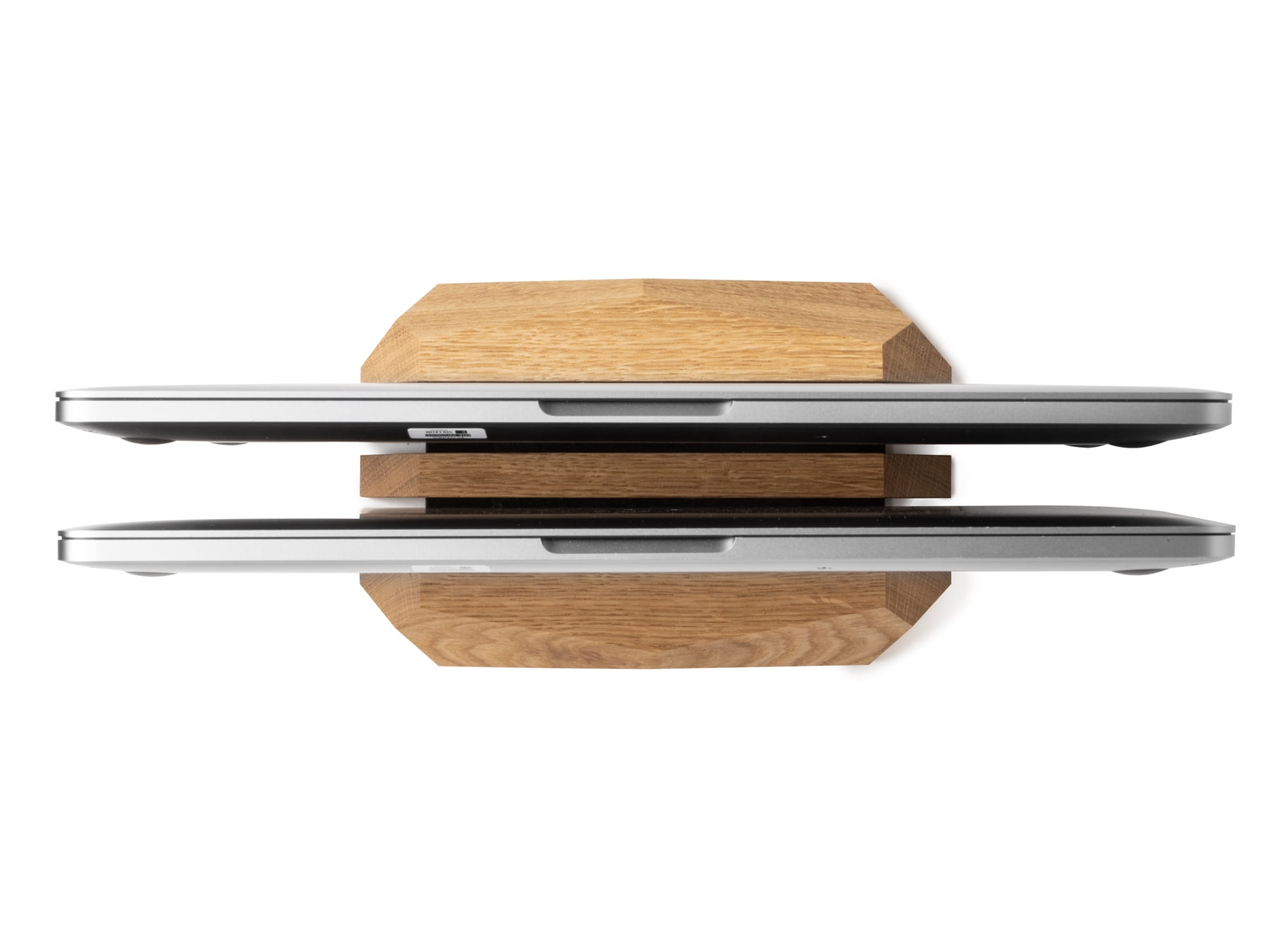 Dual Laptop Dock - dual vertical laptop stand - made of solid wood - adjusted width - color Oak - Oakywood