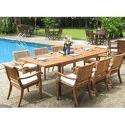 Teak Dining Set:8 Seater 9 Pc - 94" Rectangle Table and 8 Stacking Arbor Arm Chairs Outdoor Patio Grade-A Teak Wood WholesaleTeak #WMDSABh