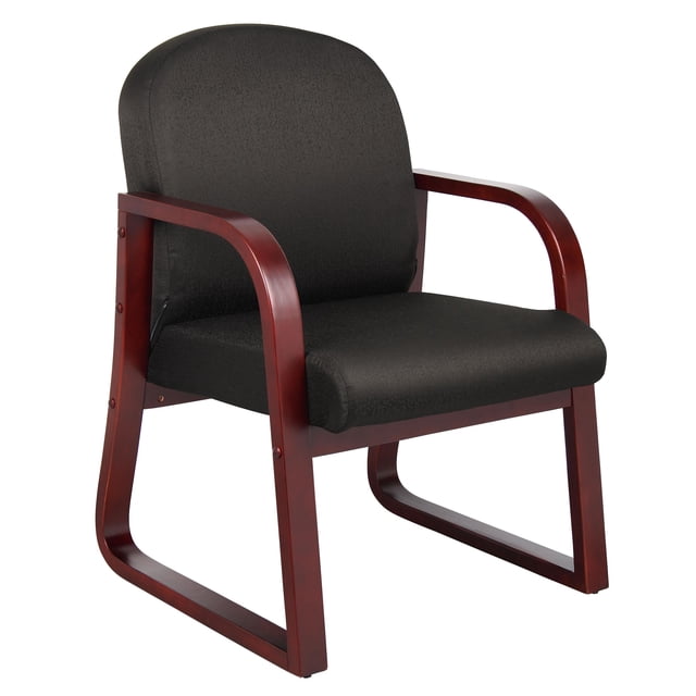 Boss Office Chaise de Réception à Base de Traîneau Rembourrée en Tissu, Noire