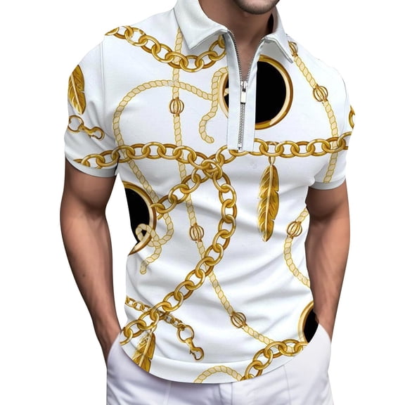 Mens Workout Shirt Fashion Zipper Turn-Down Printing Strip Raglan Short Sleeve Mens Sprimg Clothing,Yellow,2XL