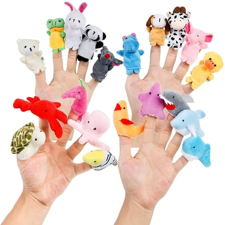 BESTSKY 20pcs Pack Family Finger Puppets Cotton Doll Animal Baby Educational Hand Toy