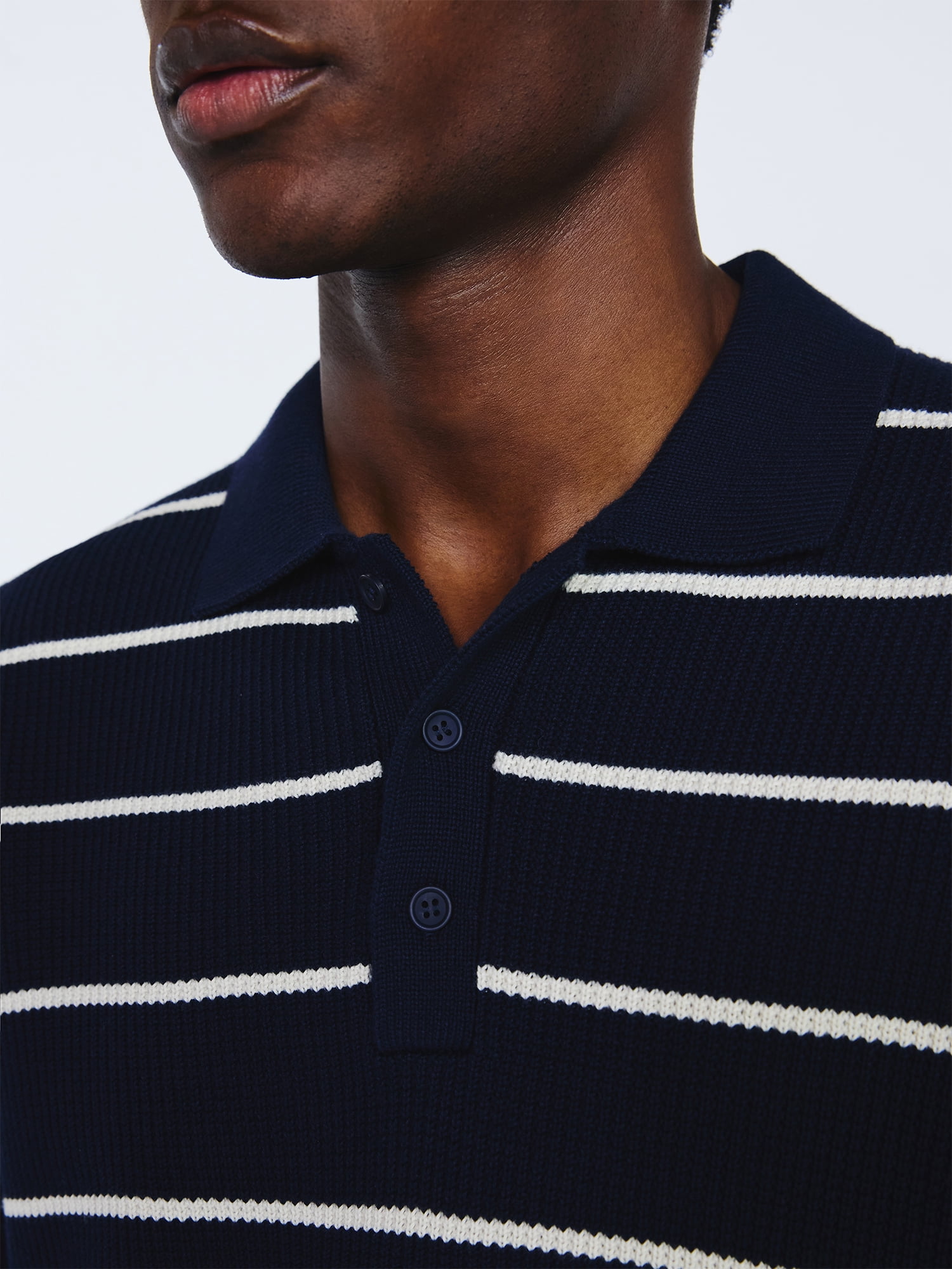 Free Assembly Men's Textured Stripe Polo Sweater with Short Sleeves, Sizes S-3XL
