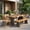 Gray Wicker + Teak Finish + Beige Cushion, variant on Christopher Knight Home 6-Piece Outdoor Dining Table with Bench and Chairs, Brown Wicker Legs, Cream Cushions