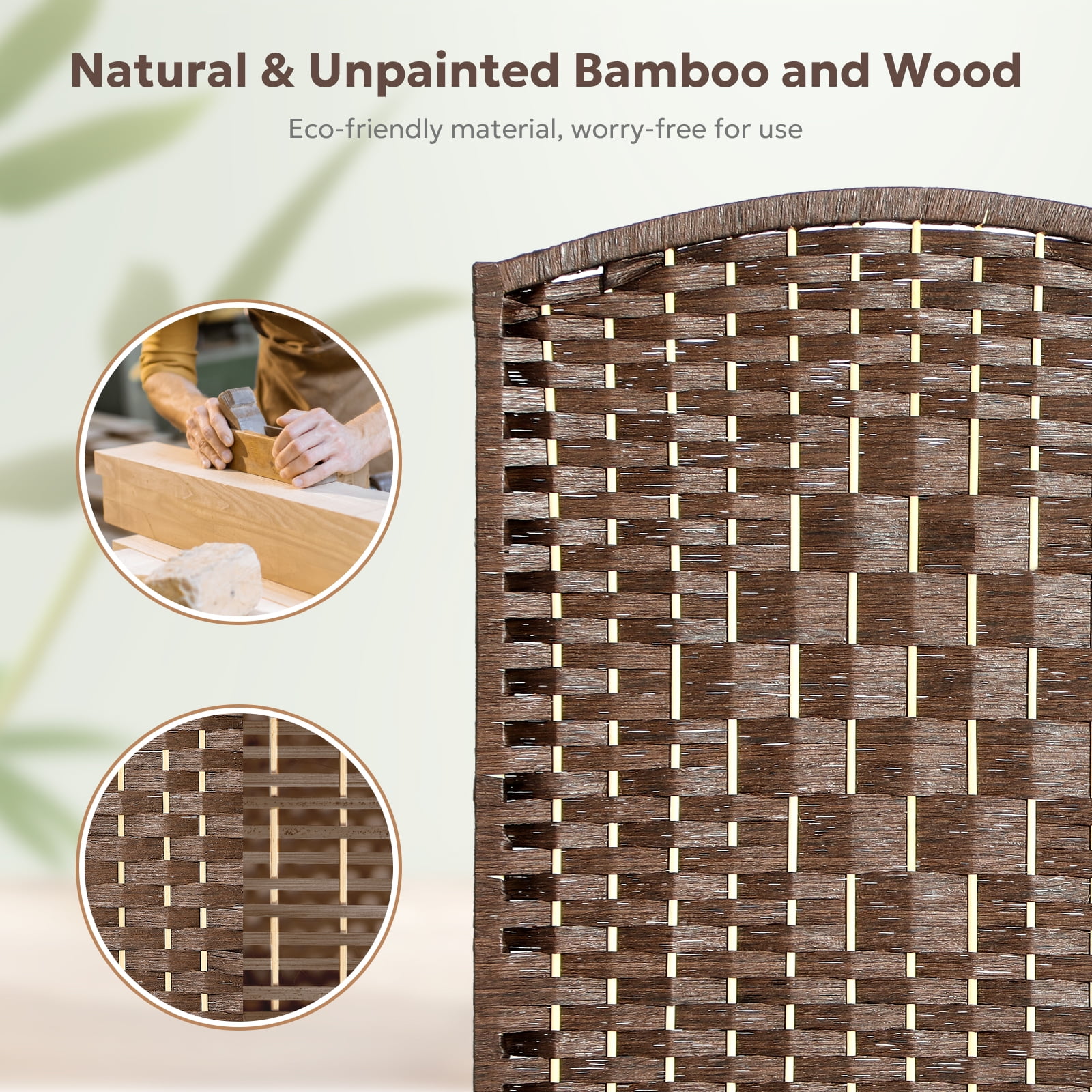 Jostyle 4 Panel Room Divider Folding Privacy Screens 6ft Tall Room Dividers Screen Divider Wall for Room Separation Partition Portable Brown Freestanding