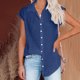 thumbnail image 5 of Qucoqpe - Blusas de verano para mujer, tallas grandes, manga corta, botones, cuello en V, moda informal, lisas, holgadas, de lino y algodón, en oferta, 5 of 5