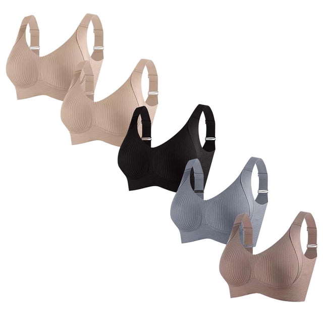 Sujetador de poliéster para mujer, ropa interior de uso diario, de talla grande, sin aros, de color liso, 5 piezas