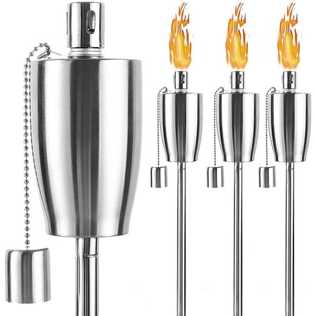 

Oil Torch Lamp Torch for Patio/Garden/Lawn/Backyard - 55 inch - Stainless Steel - Fiber Glass Wick - Set of 4 Pieces-Out