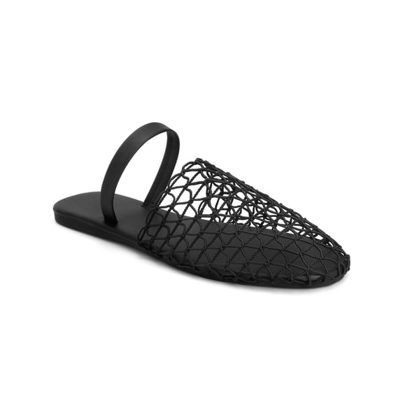 BLISSFUL STEP Women's Mesh Round Toe Slip on Slides Flats Sandals Black 6
