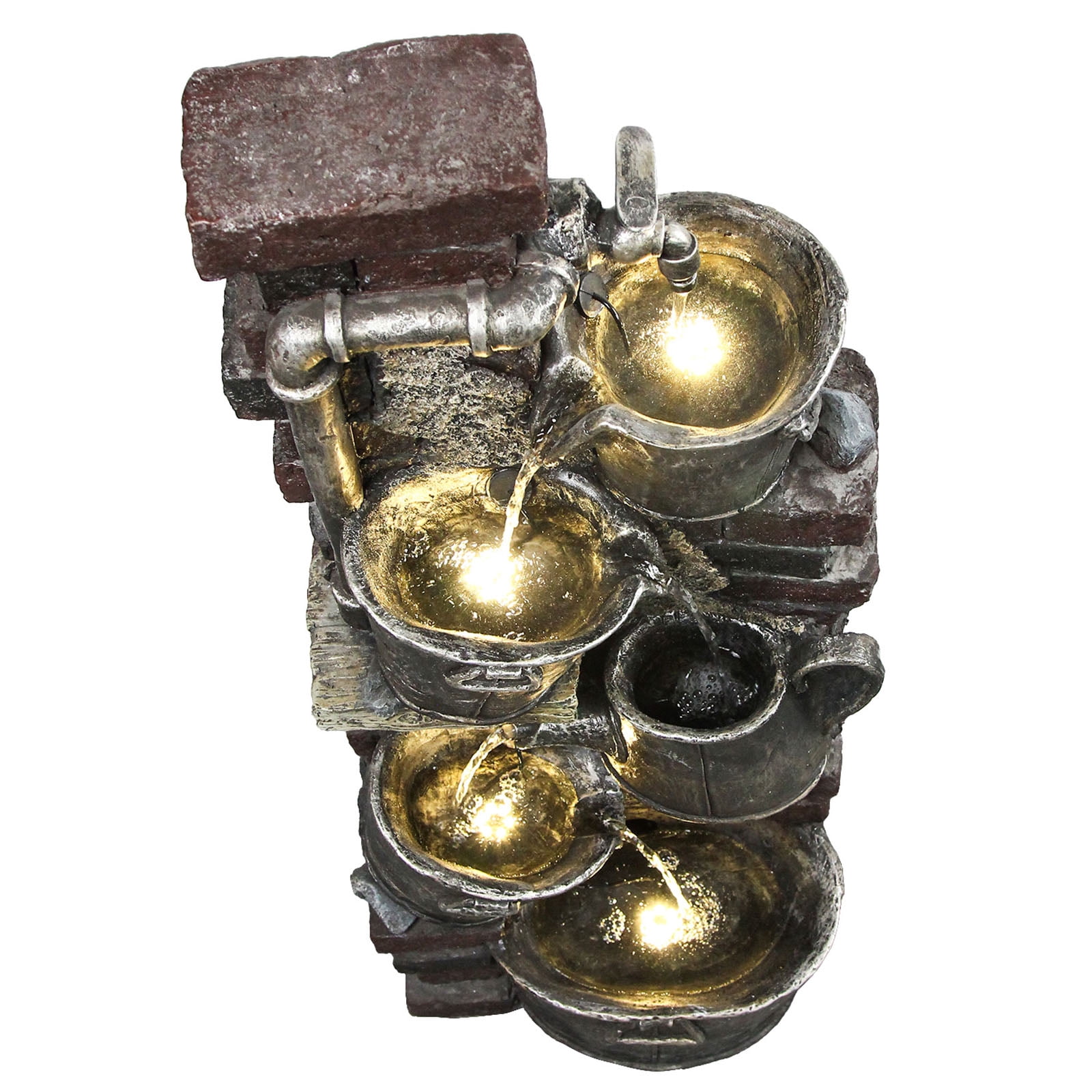 5-Tiered Water Fountain Outdoor 39.37''H Faucet Indoor Waterfall Garden Fountains Farmhouse Water Feature for Backyard Patio Lawn Home Decor with LED Lights