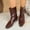 #263-Brown, variant on Wowcloth Women's Fashion Casual Winter Retro British Ankle Boots – Low Heel Slip-On with Block Heel Design & Cuff Details for Vintage Style Winter Outfits