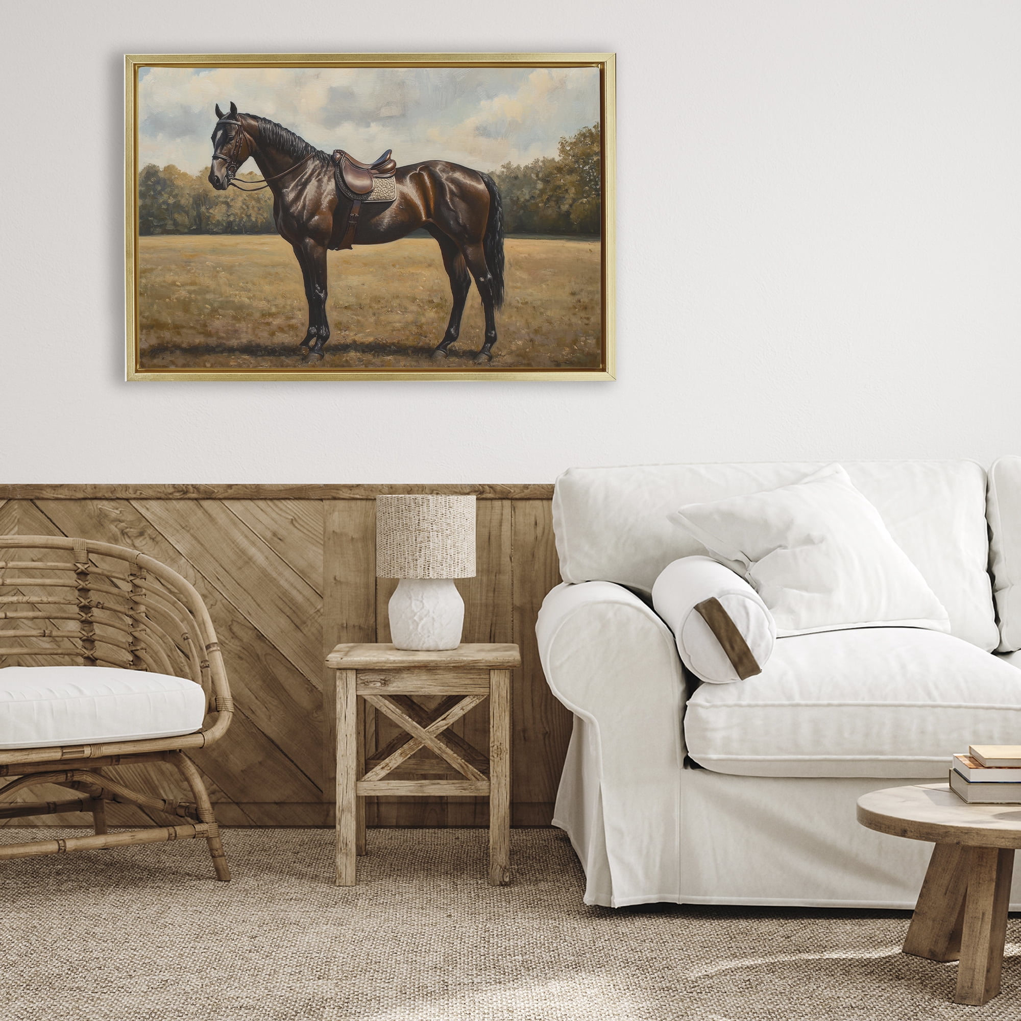 Stupell Industries Dark Brown Pony Portrait Gold Framed Floater Canvas Wall Art, design by Petal Prints Design
