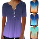 thumbnail image 1 of Fiudx Tops para Mujer Moda Mujer Verano Casual Impresión Manga Corta Cuello En V Blusa Superior Camiseta, 1 of 5
