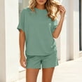 thumbnail image 6 of Ksrymi Jumpsuits for Women Dressy 2-Piece Loungewear Set: Solid Crew Neck Short Sleeve T-Shirt & Elastic Waist Drawstring Shorts with Side Pockets Rompers for Women, 6 of 8