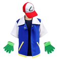 thumbnail image 1 of Traje de chaqueta azul de Anime de Pokémon para niños y niñas, Cosplay Ash Ketchum para fiesta de Halloween, conjunto de gorro y guantes de entrenador, regalos para niños qym unisex, 1 of 2