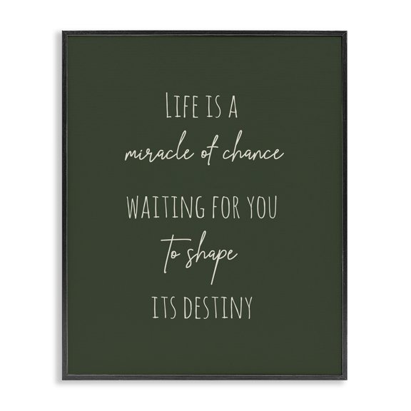Stupell Industries Modern Life Is Miracle Of Chance Motivational Phrase Green Black Framed Giclee Art, 11 x 14, by Birch&Ink